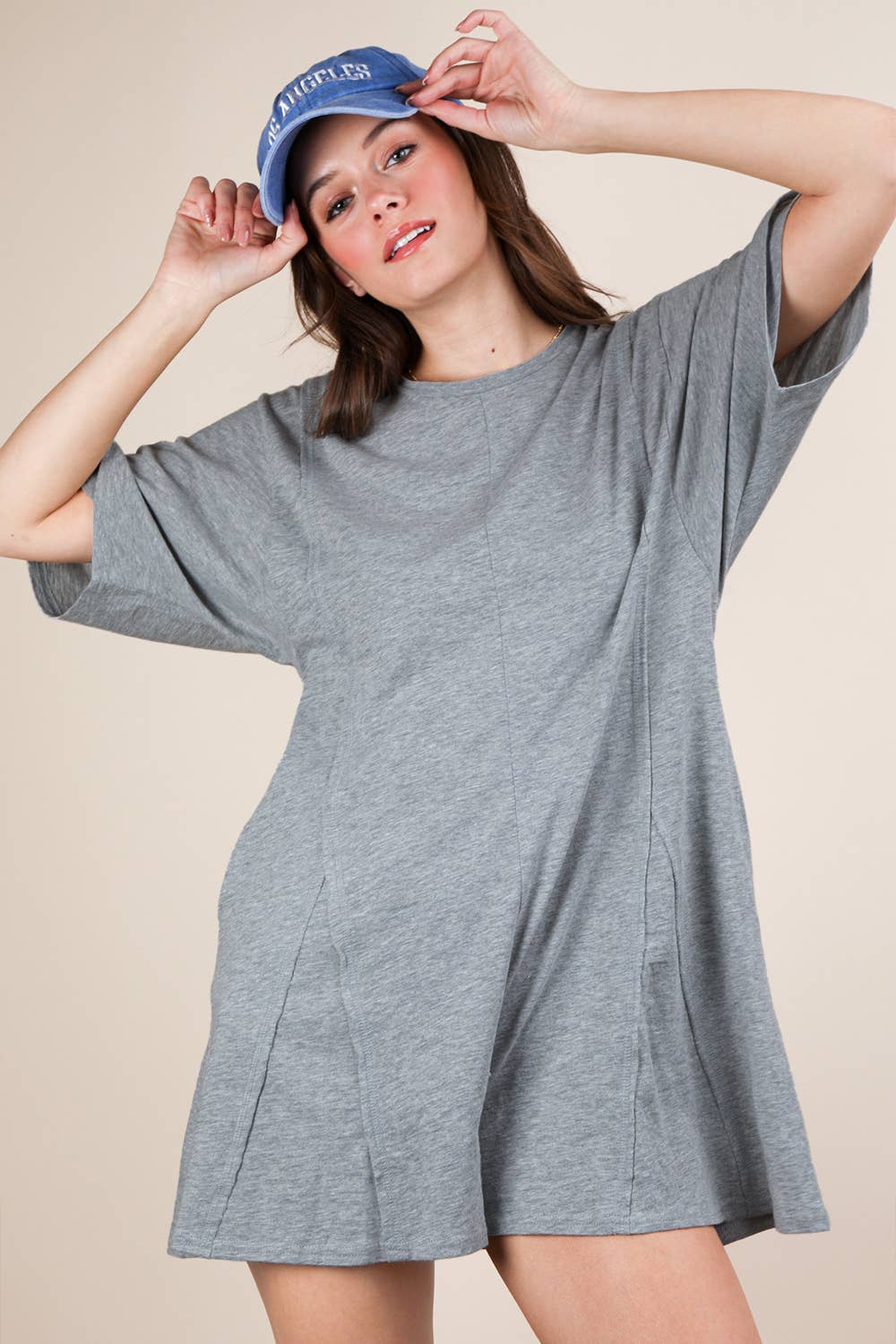 Mineral Washed Oversized Knit Comfy Romper: H GREY