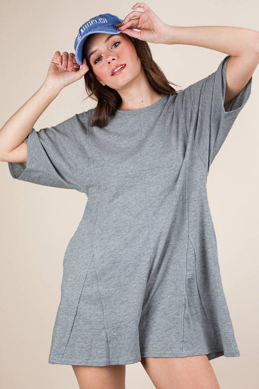 Mineral Washed Oversized Knit Comfy Romper: H GREY