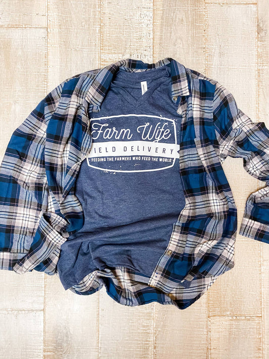 Western Farm Wife Field Delivery Graphic V Neck Tee