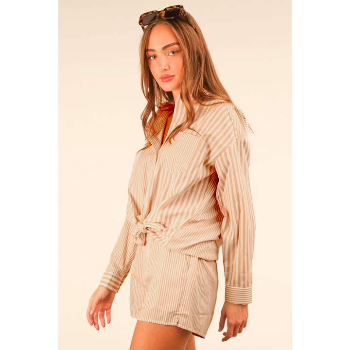 Stripped Oversized Comfy Shirt & Short Set
