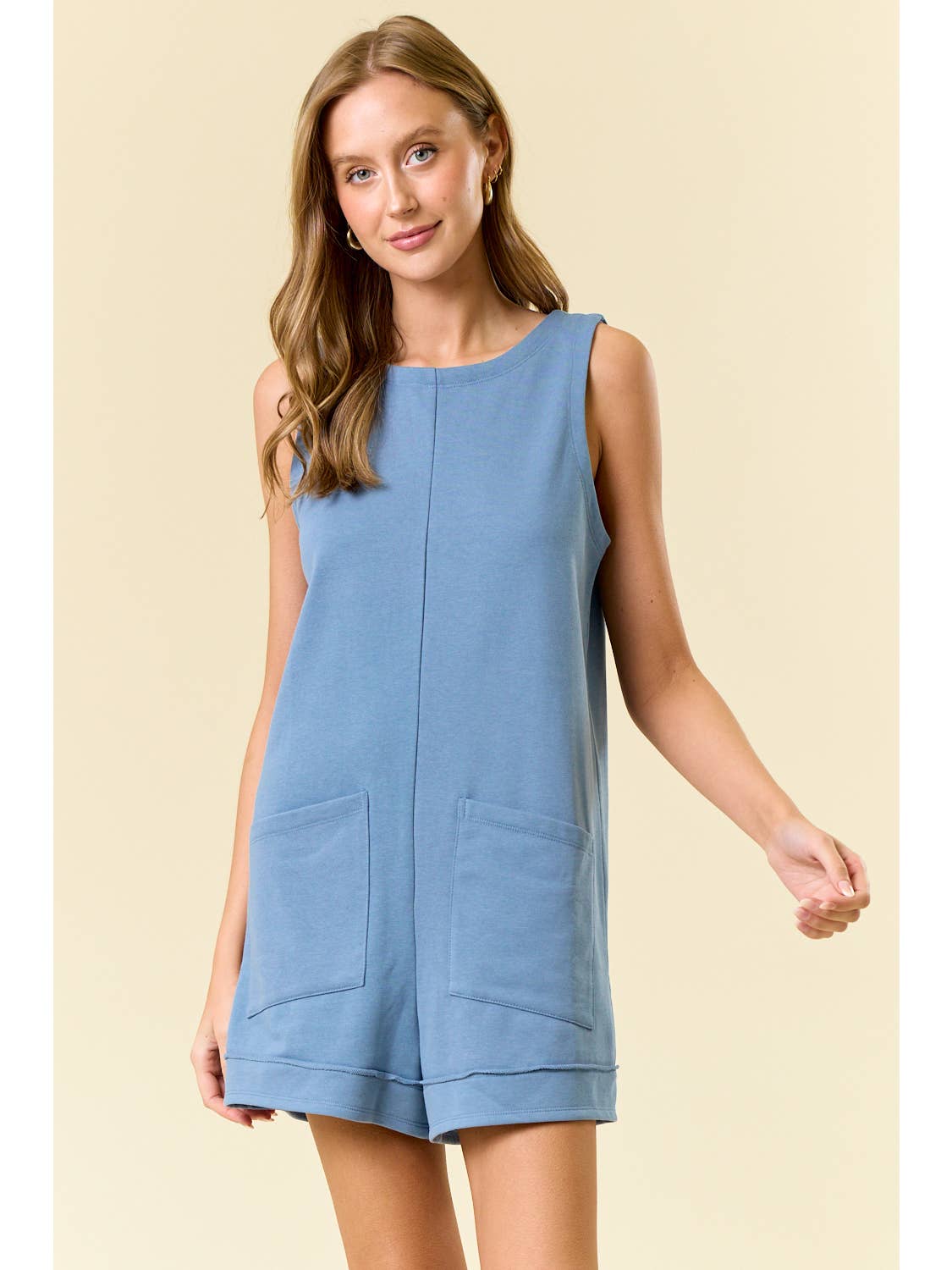 French Terry Round Neck Sleeveless Romper