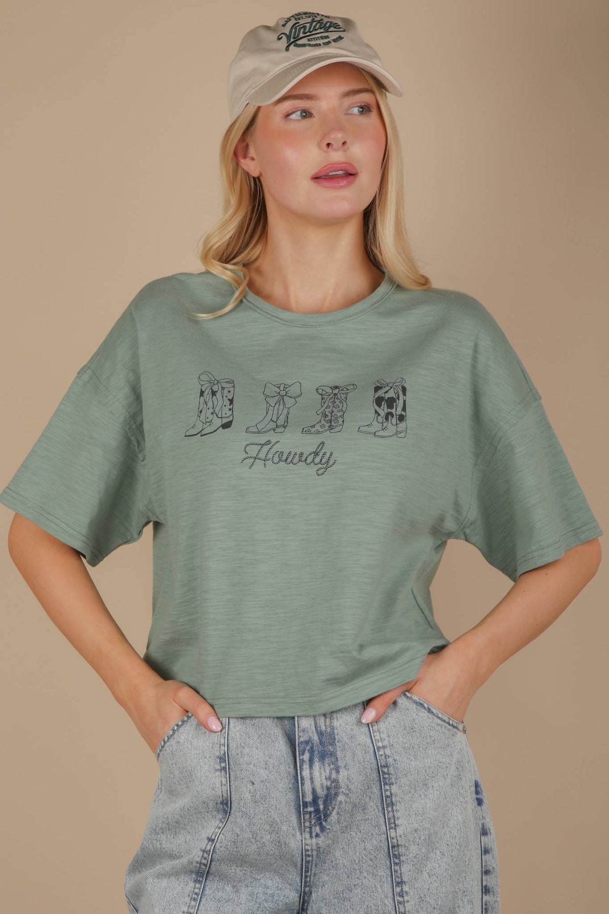 Screen Print Graphic Casual Knit T shirt: SAGE