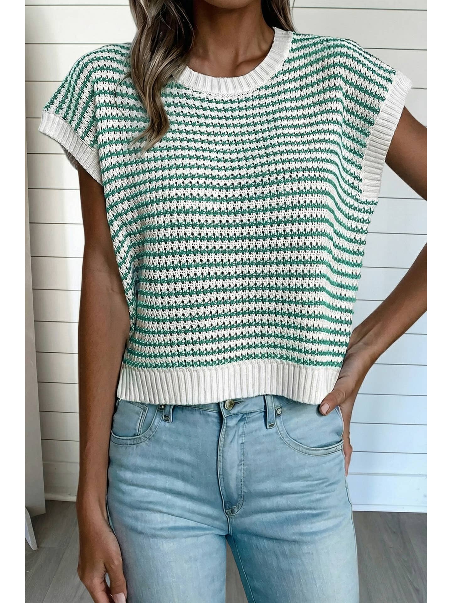Stripe Ribbed Trim Knitted Sweater Vest