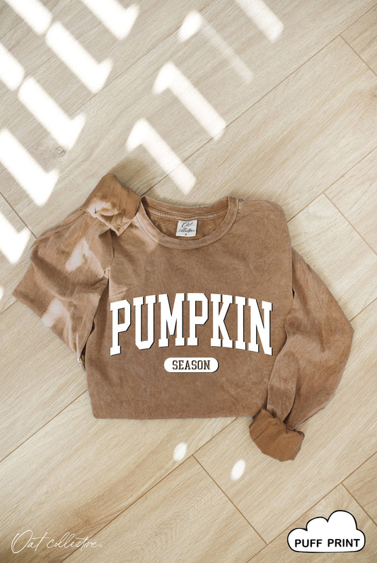 PUMPKIN SEASON PUFF Mineral Washed Long Sleeve Graphic Top