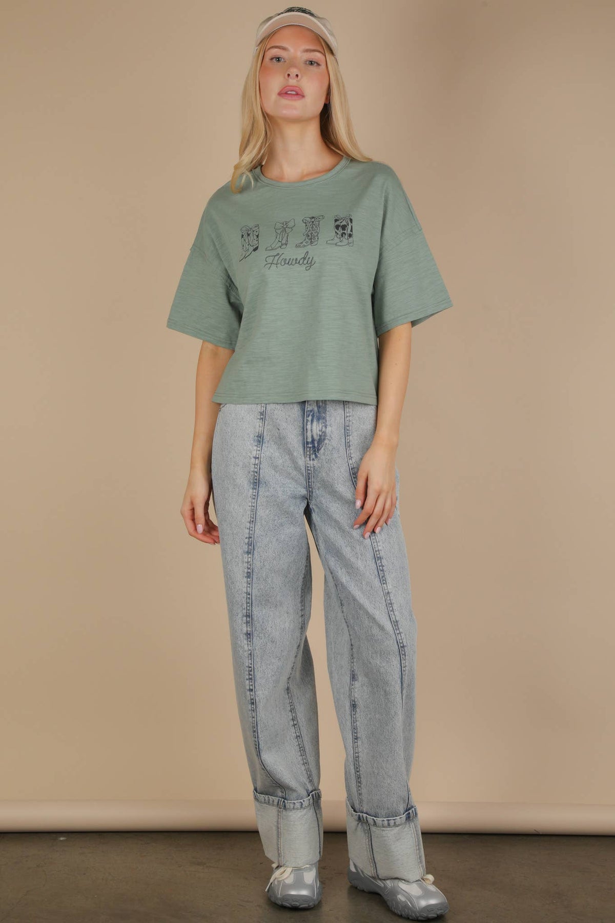Screen Print Graphic Casual Knit T shirt: SAGE