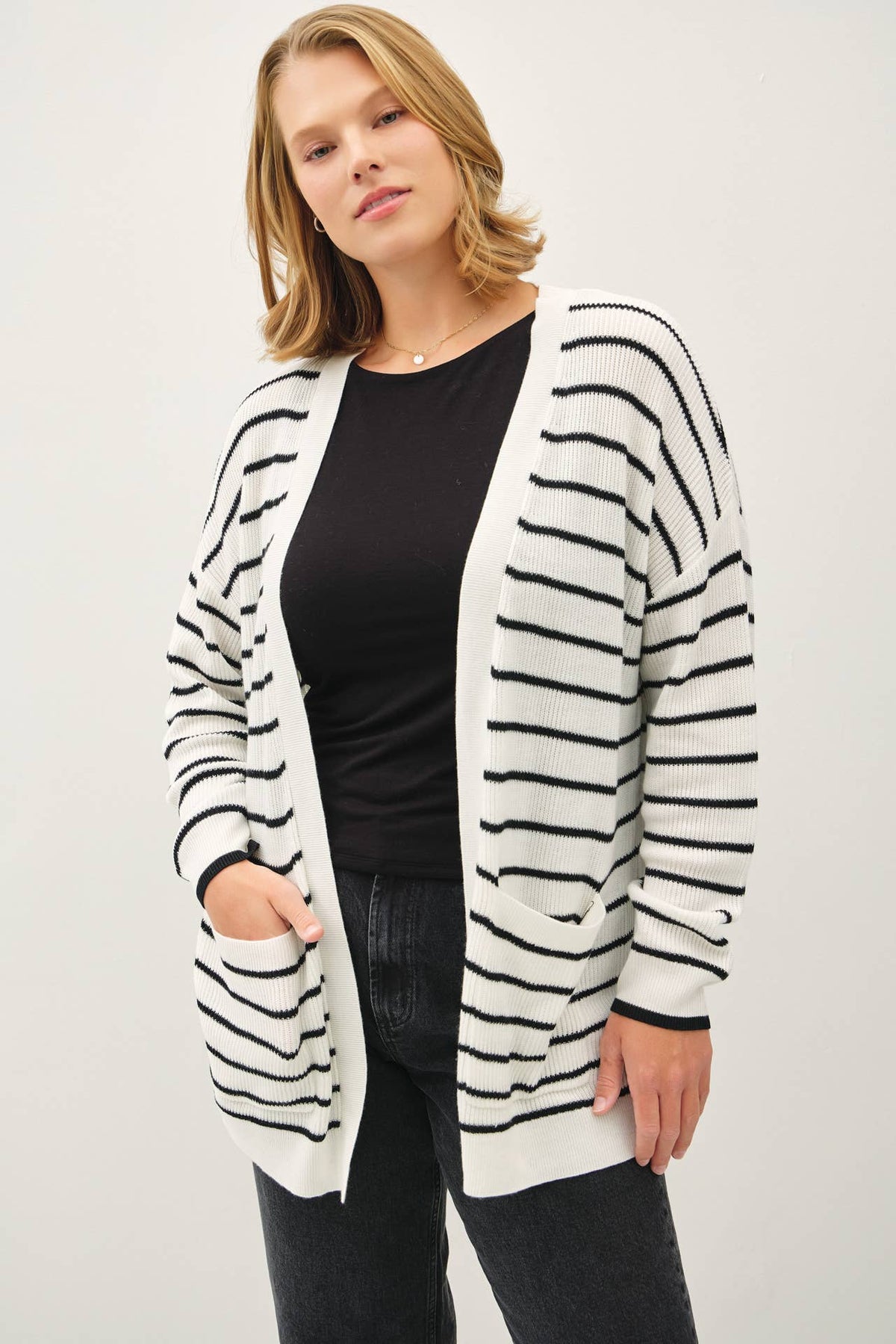 Plus Size Classic Striped Open Cardigan