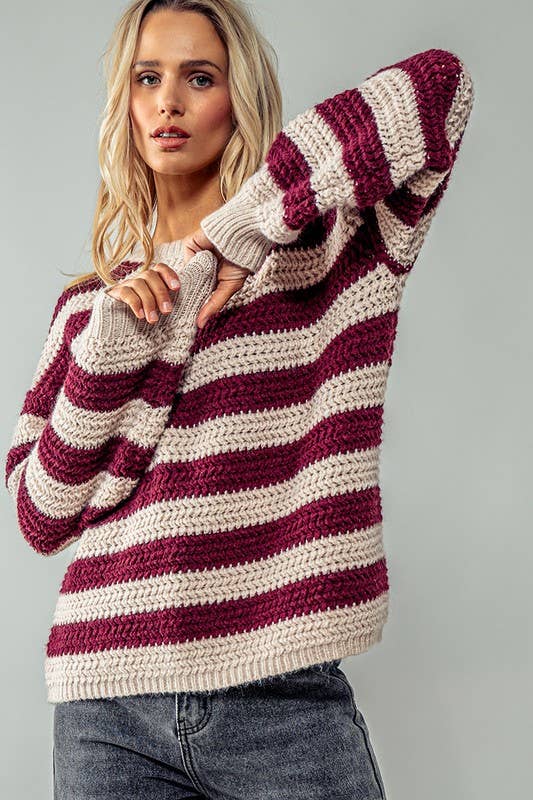 Striped Interlaced Sweater : TAUPE