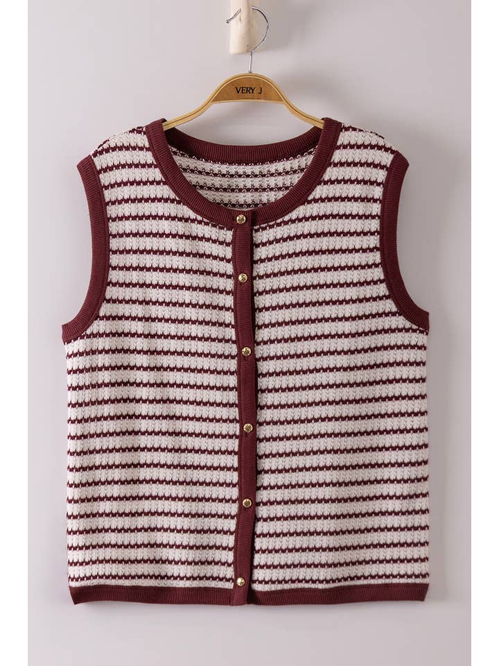 Stripe Knit Button Down Top