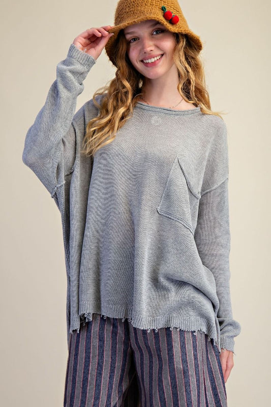 Plus Size Heather Gray Long Sleeve Knitted Sweater