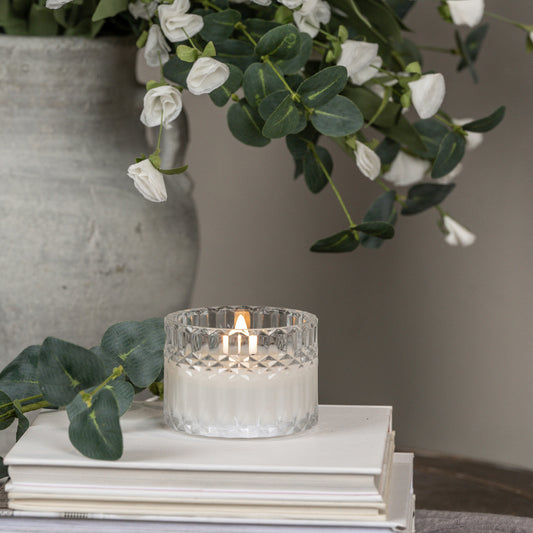 2.75" FACETED GLASS 3D FLAME CANDLE