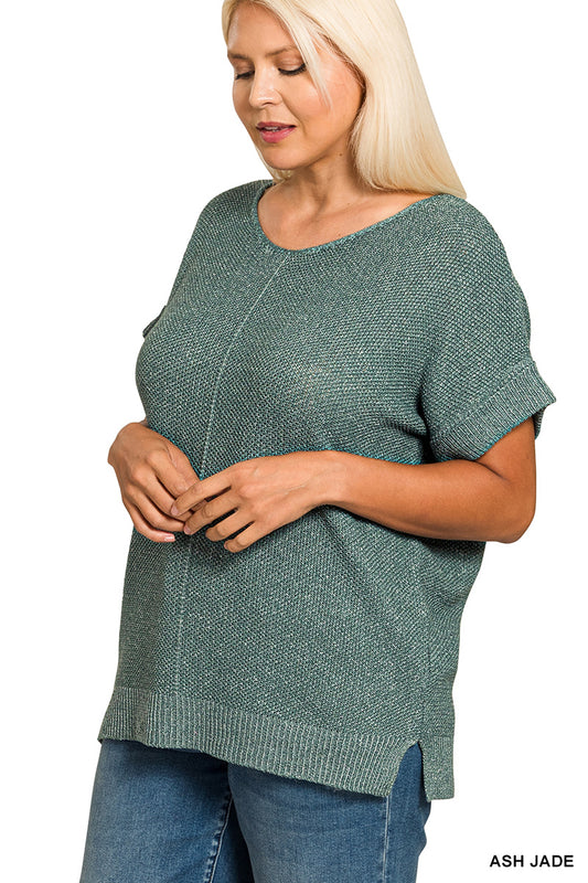 Plus Center Seam Short Sleeve Sweater