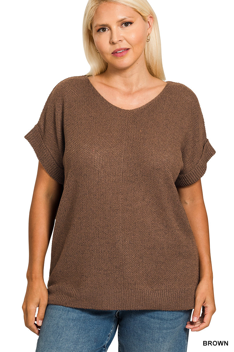 Plus Center Seam Short Sleeve Sweater
