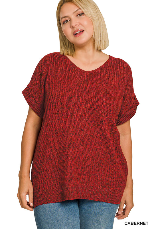 Plus Center Seam Short Sleeve Sweater