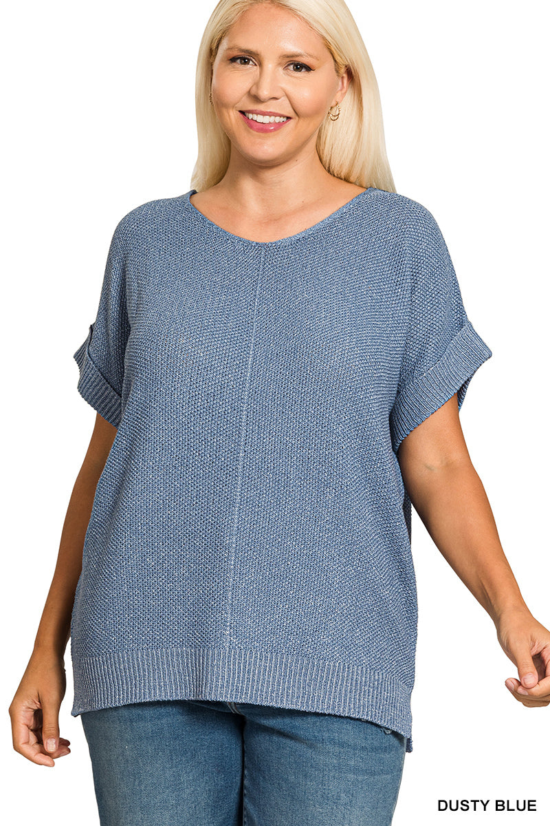 Plus Center Seam Short Sleeve Sweater