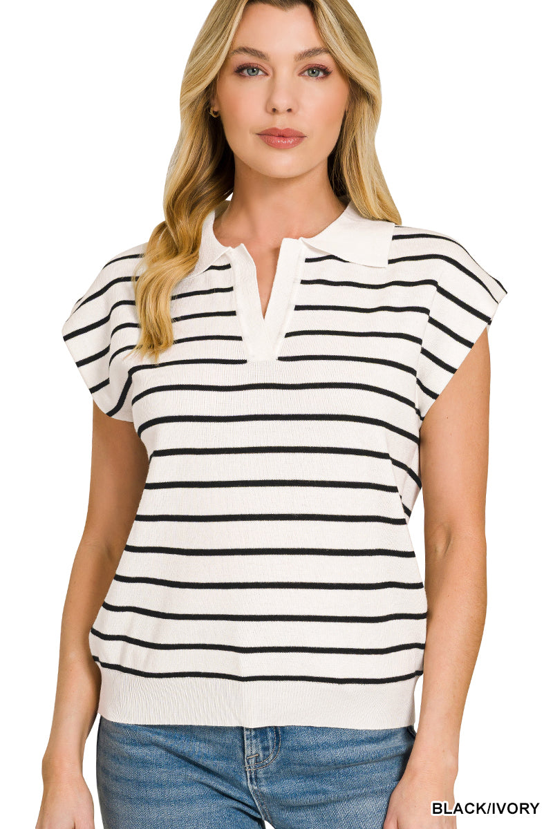 Viscose striped collared sweater vest
