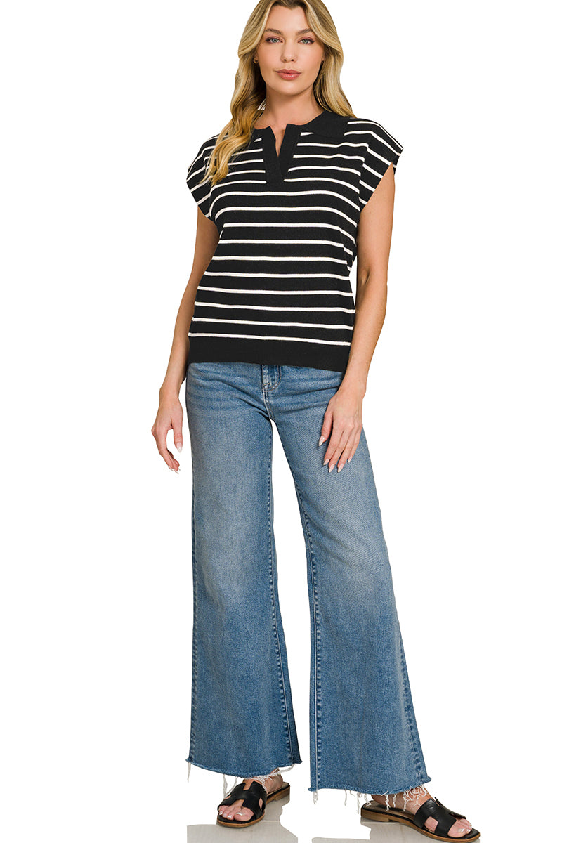 Viscose striped collared sweater vest