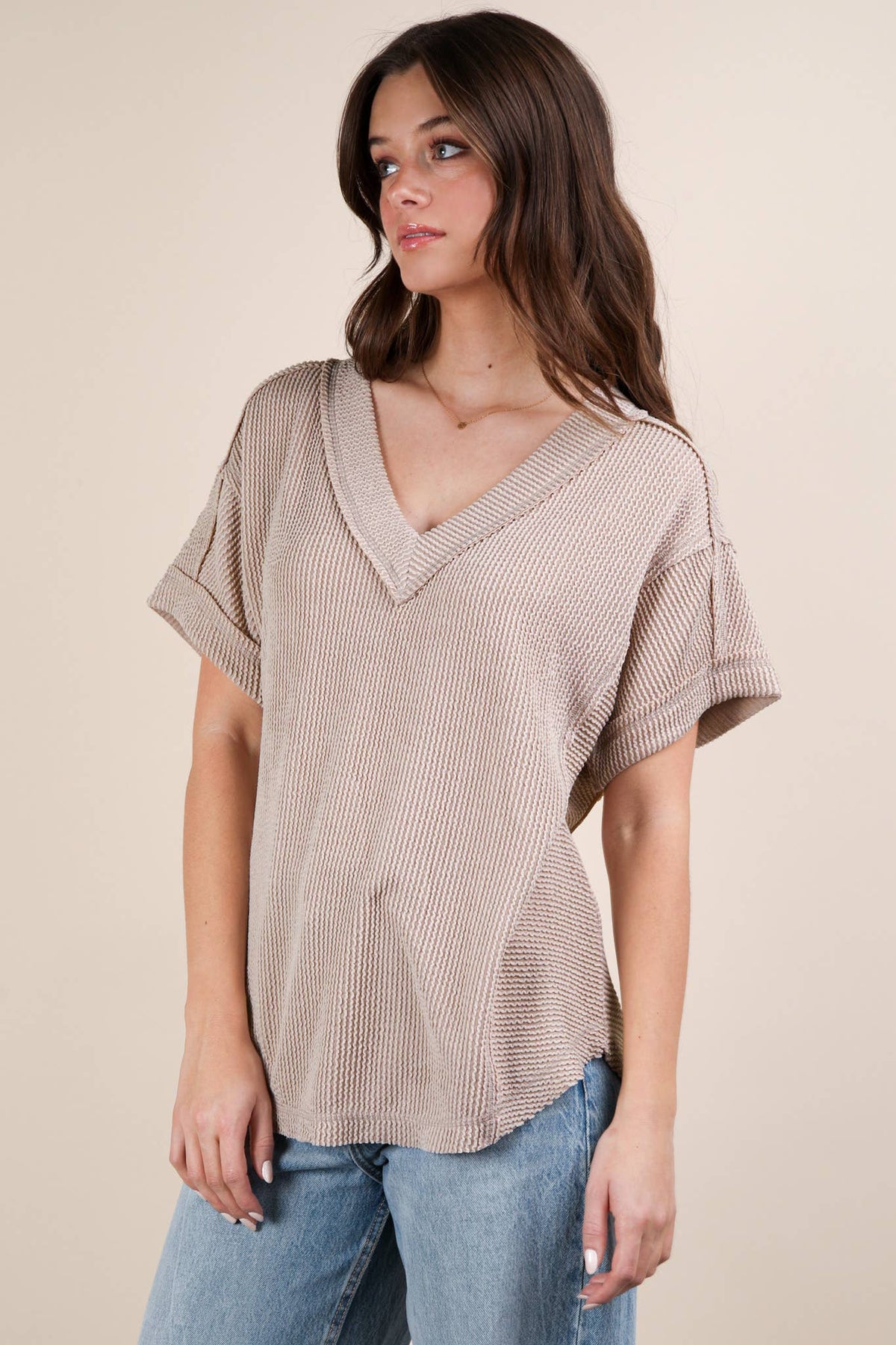 PLUS SIZE Soft Two Tone Casual Comfy Ribbed Knit  CHARCOAL