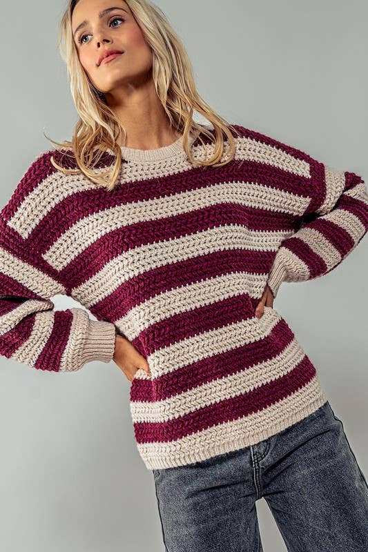 Striped Interlaced Sweater : TAUPE