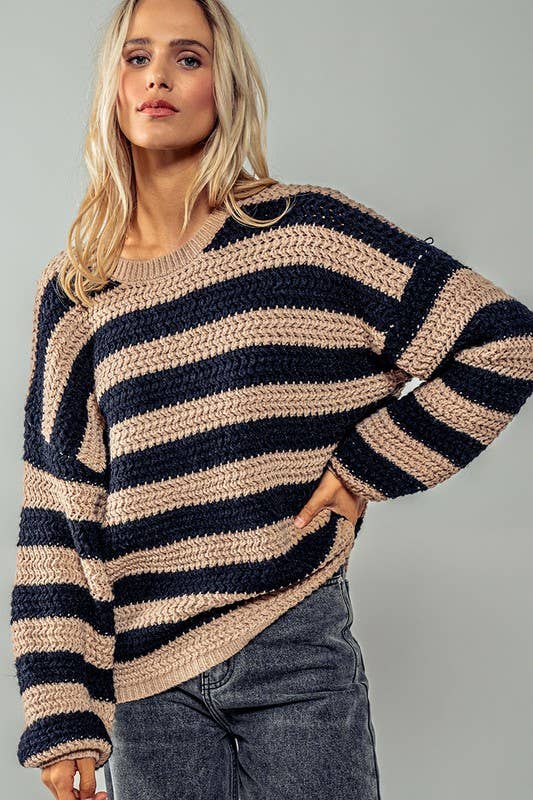 Striped Interlaced Sweater : TAUPE