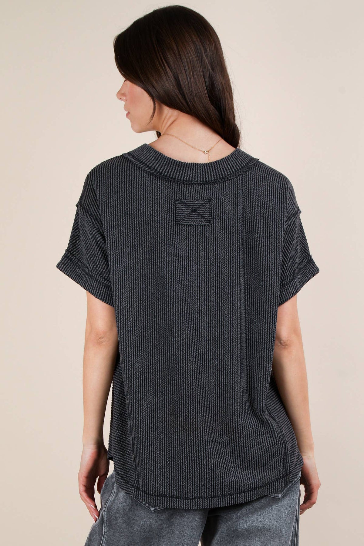 PLUS SIZE Soft Two Tone Casual Comfy Ribbed Knit  CHARCOAL