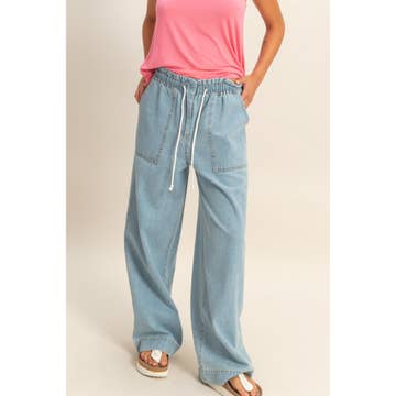 Patch Pocket Wide-Leg Denim Pants