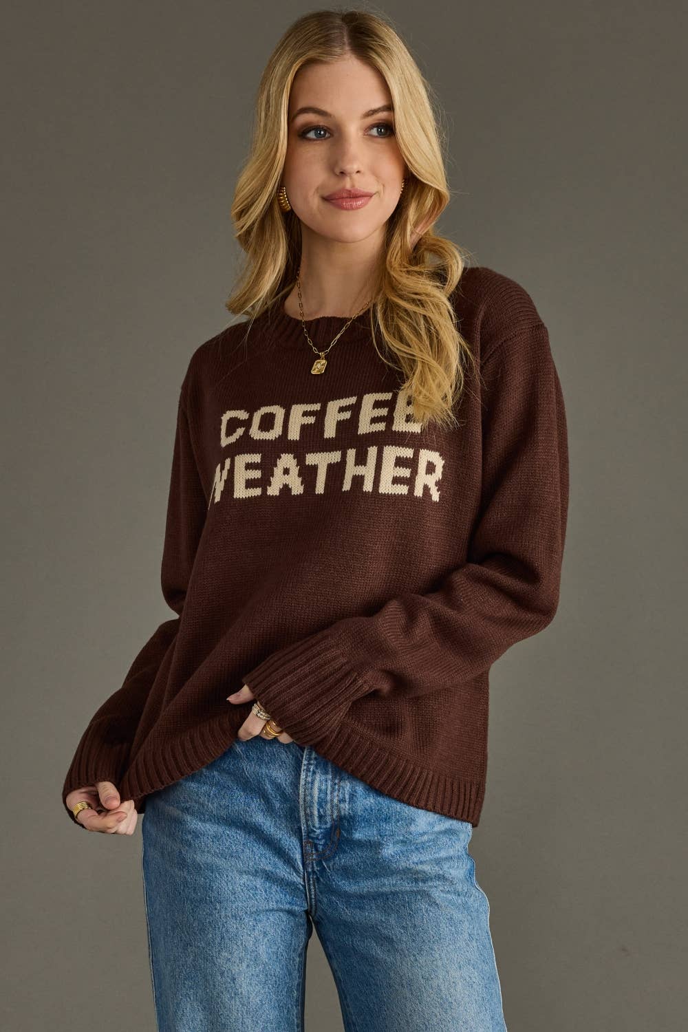 Dark Brown Coffee Weather Sweater