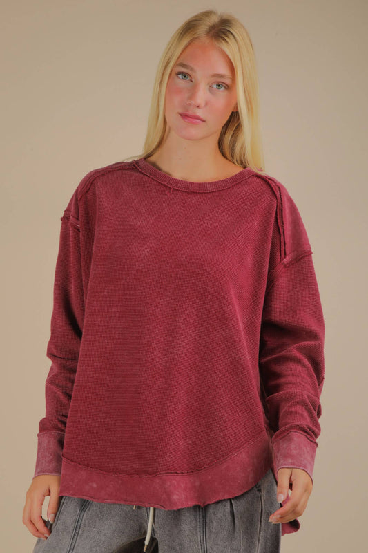 PLUS SIZE Mineral Washed Contrast Knit Top