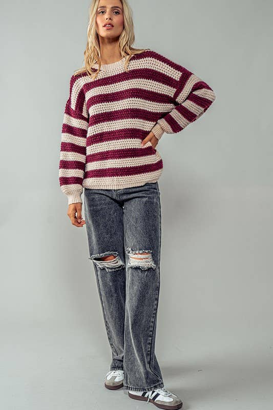 Striped Interlaced Sweater : TAUPE