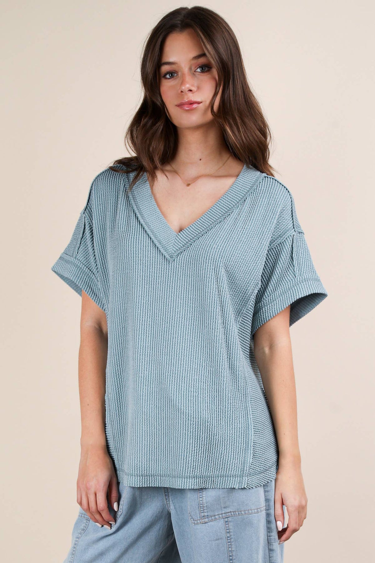 PLUS SIZE Soft Two Tone Casual Comfy Ribbed Knit  CHARCOAL