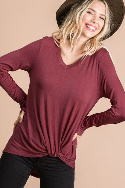 Knotted Front V-Neck Top