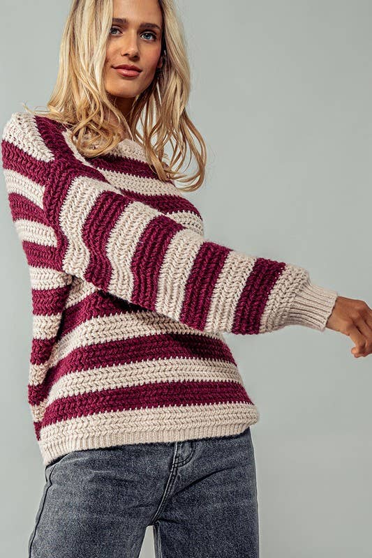 Striped Interlaced Sweater : TAUPE