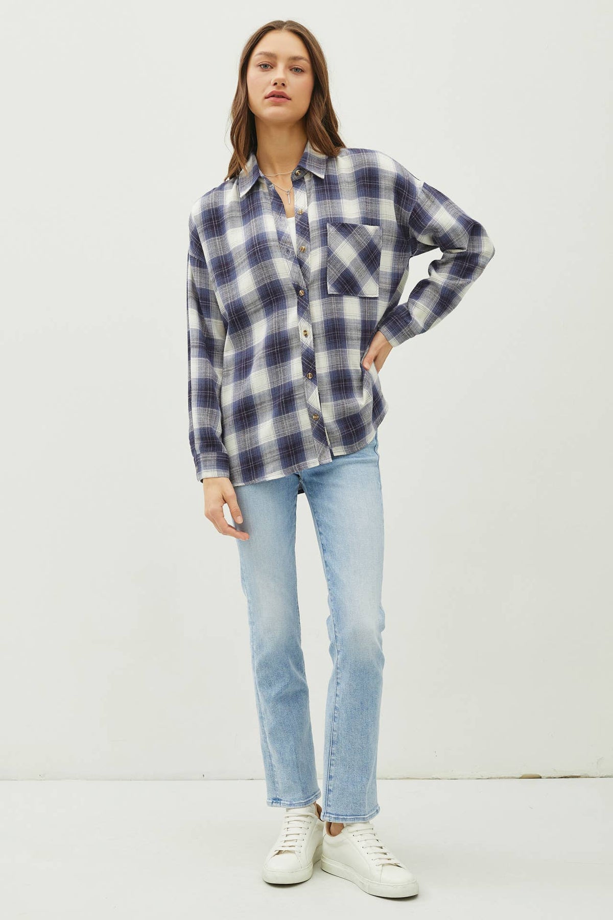 PLAID FLANNEL LONG SLEEVE BUTTON DOWN SHIRT