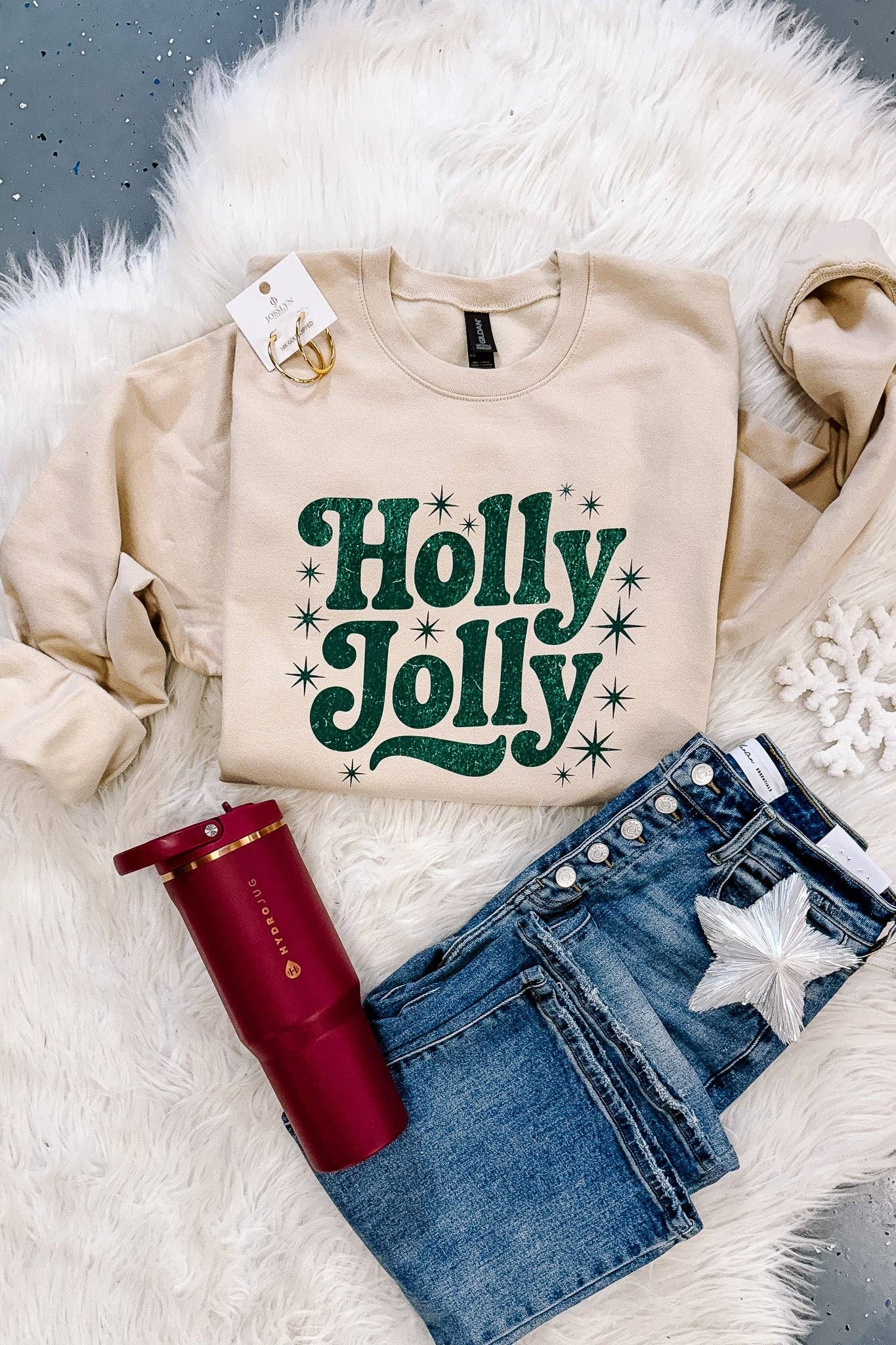 Holly Jolly Crewneck Sweatshirt Sand