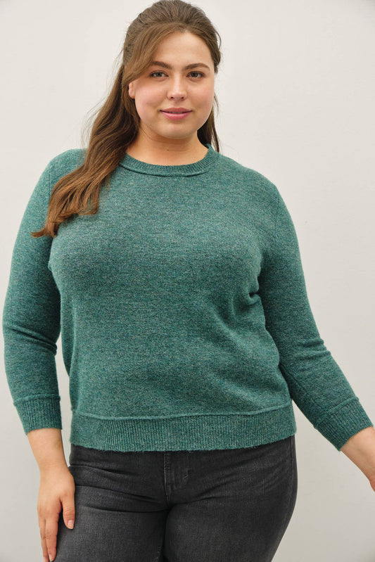 [Plus] Crew Neck Pullover Exposed Seam Knit Sweater