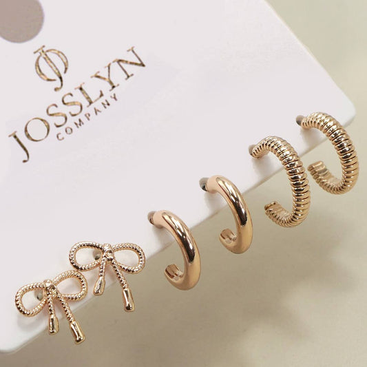 Mini Bow Huggie Hoop Trio Earrings
