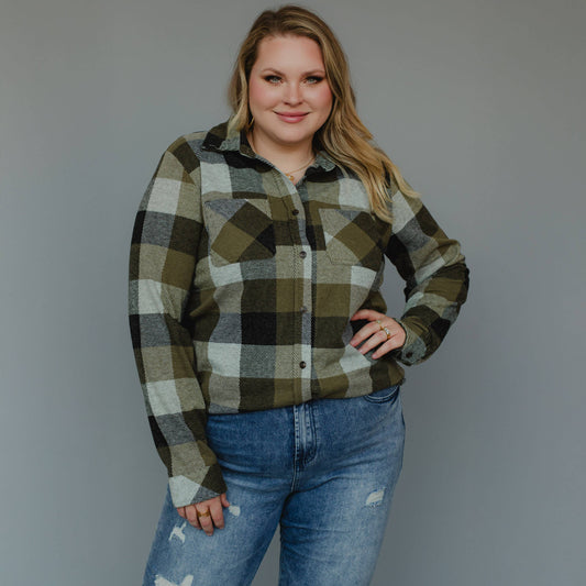 XXL Olive & Black Plaid Button Up