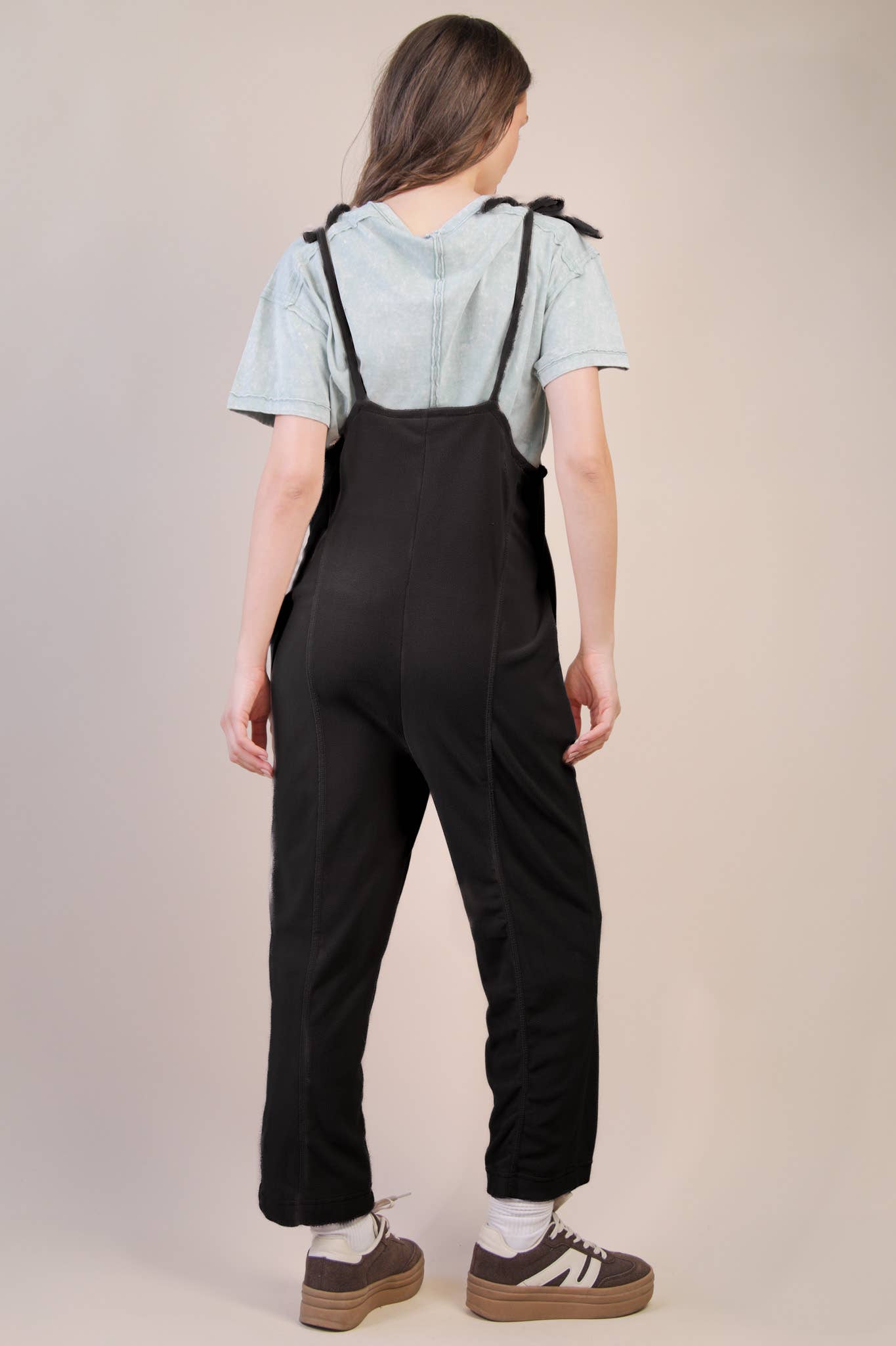 PLUS SIZE Fleece Baggy Backless Casual Jumpsuit: FOREST