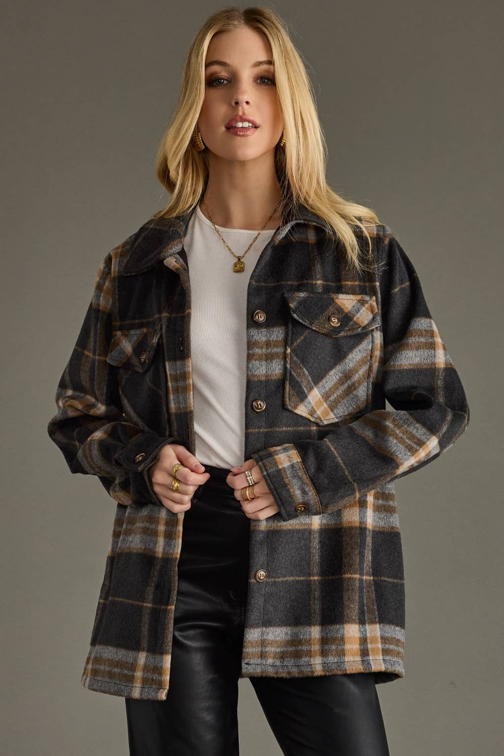 Black, Tan & Gray Plaid Jacket