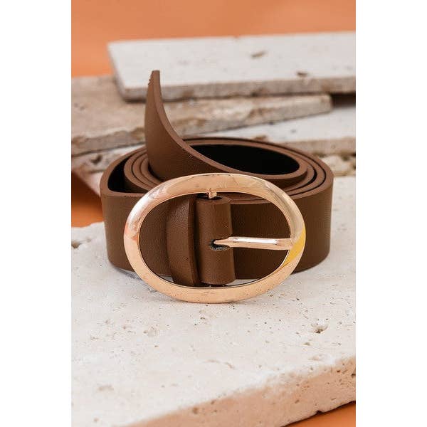 Classic Oval Buckle Leather Belt
