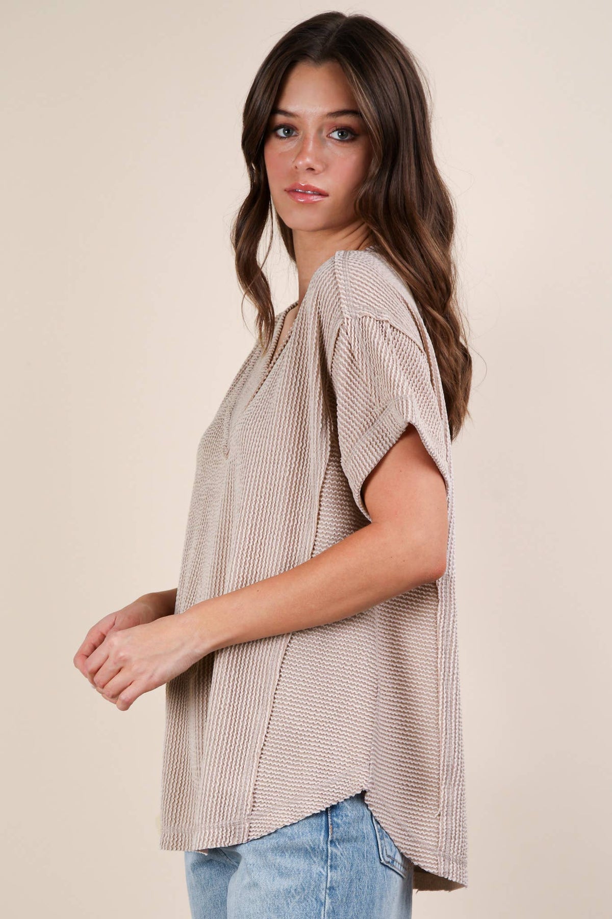 PLUS SIZE Soft Two Tone Casual Comfy Ribbed Knit  CHARCOAL