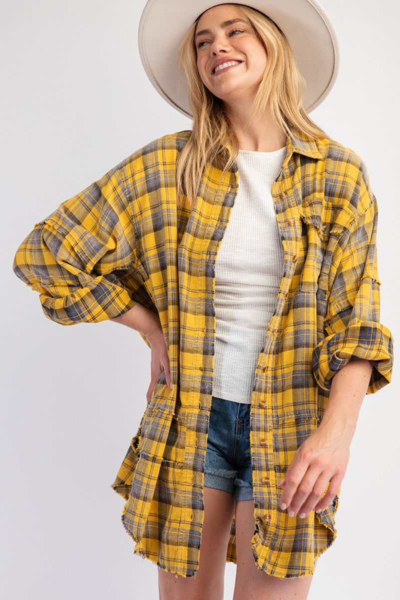 MINERAL WASHED PLAID SHIRT