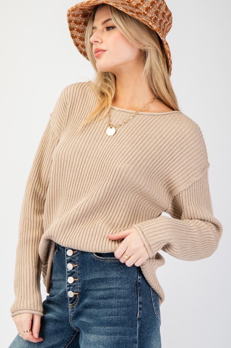 Light Khaki RIbbed Knit Sweater