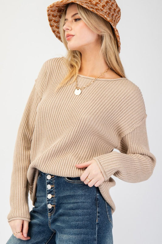 Light Khaki RIbbed Knit Sweater