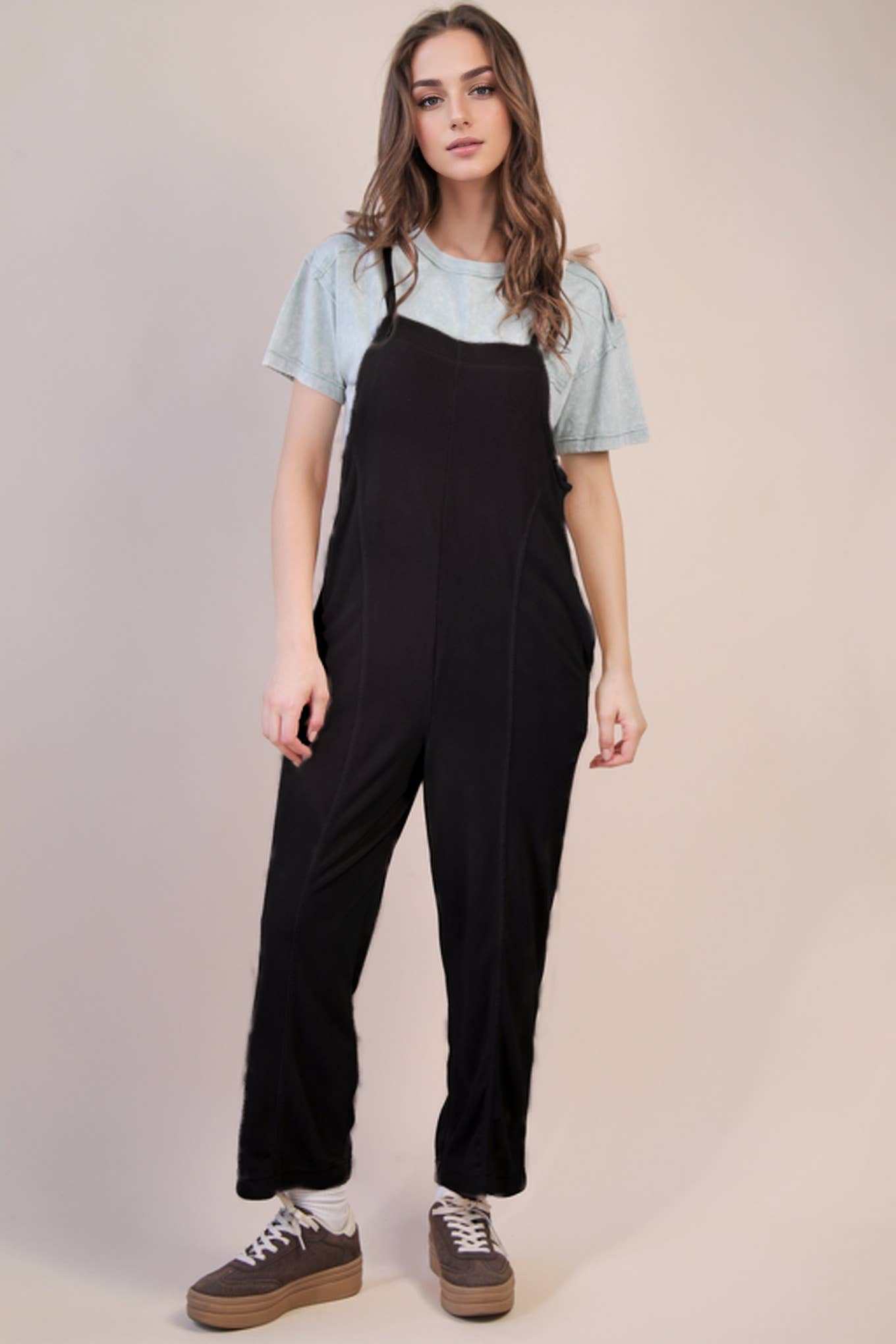 PLUS SIZE Fleece Baggy Backless Casual Jumpsuit: FOREST