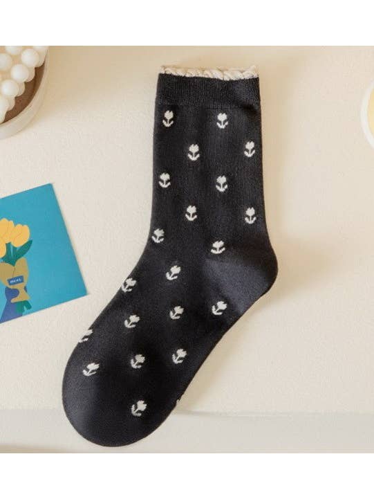 Woman Breathable Floral Cotton Socks