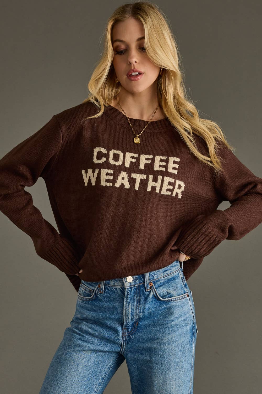 Dark Brown Coffee Weather Sweater