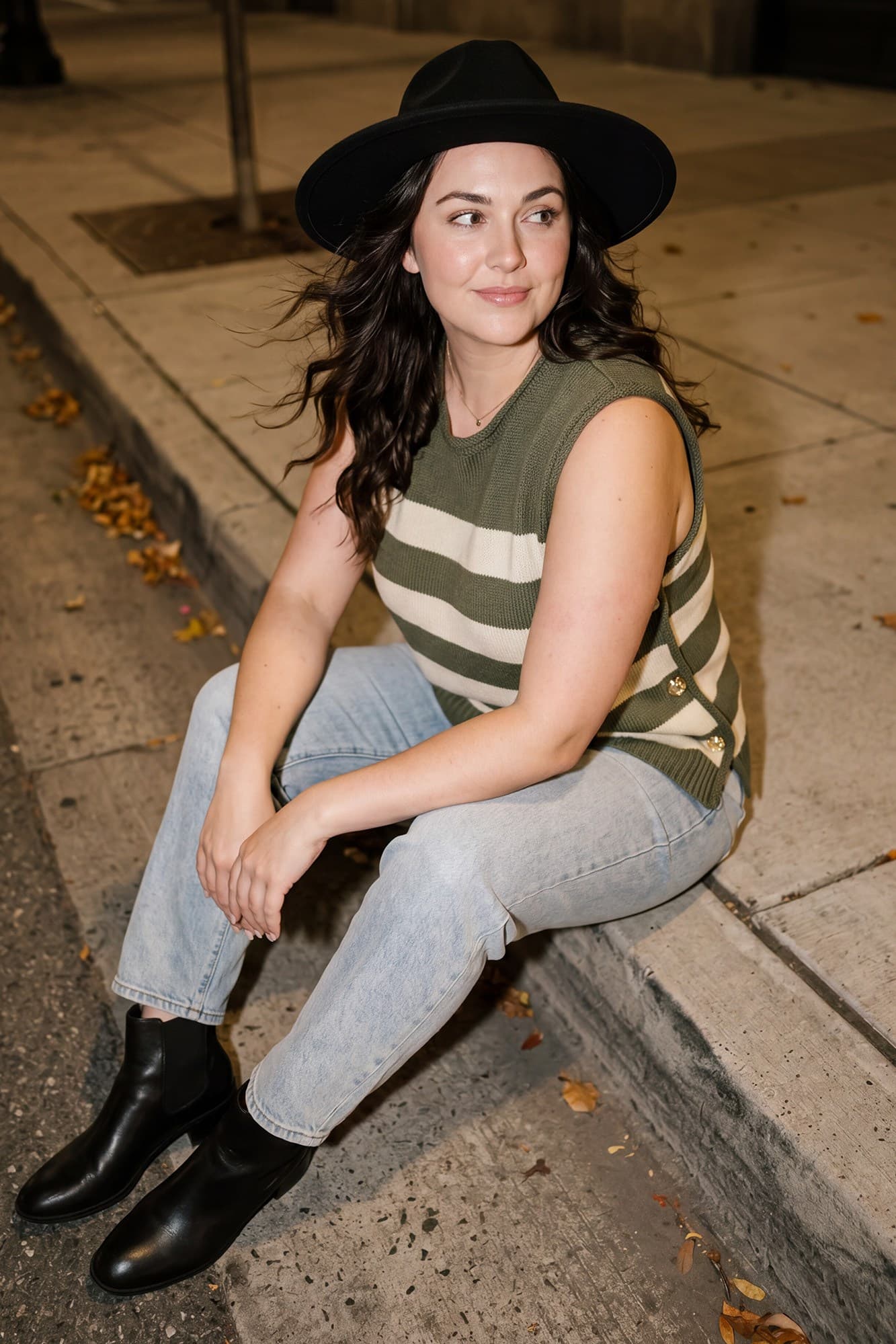 Sleeveless Stripe Sweater Top - Olive
