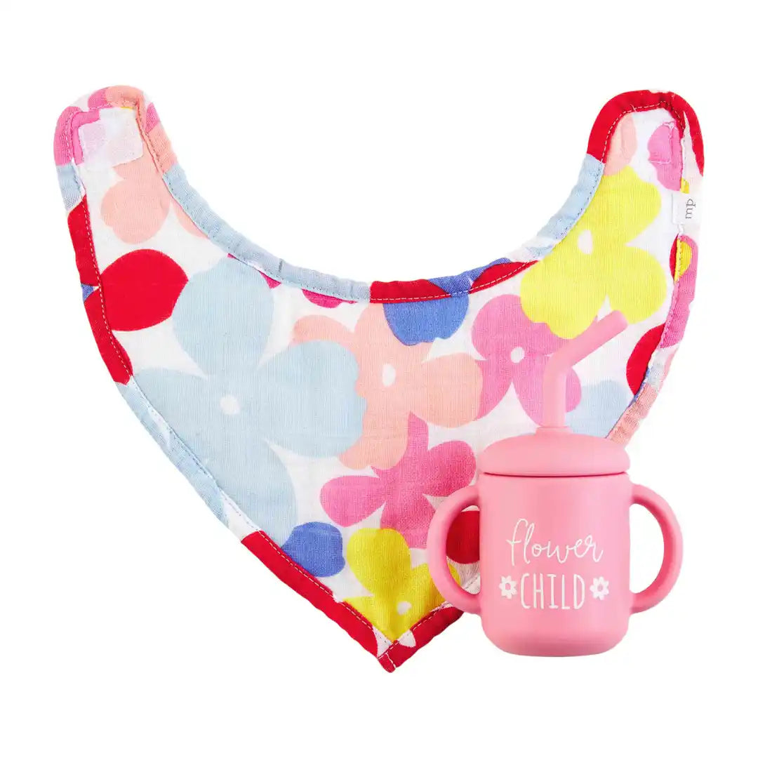 FLORAL SILICONE CUP AND BIB SET