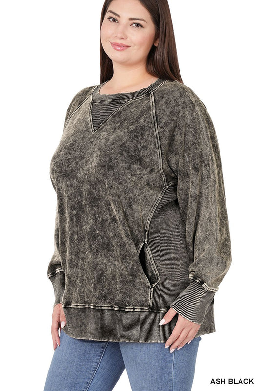 Curvy Acid Wash pullover with pockets
