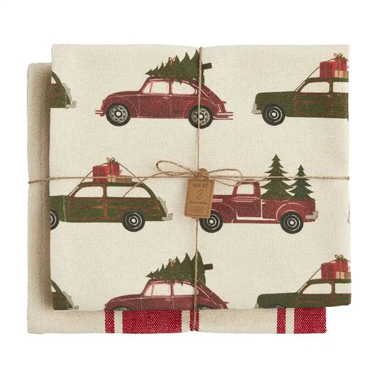 VINTAGE CAR CHRISTMAS TOWEL SET